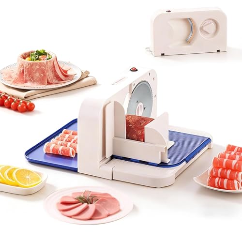 Cortafiambres Eléctrico Plegable, Rebanadora Carne Doméstica con Cuchilla Acero Inoxidable Extraíble 190mm, Grosor Ajustable 1-15mm para Queso Pan Verduras