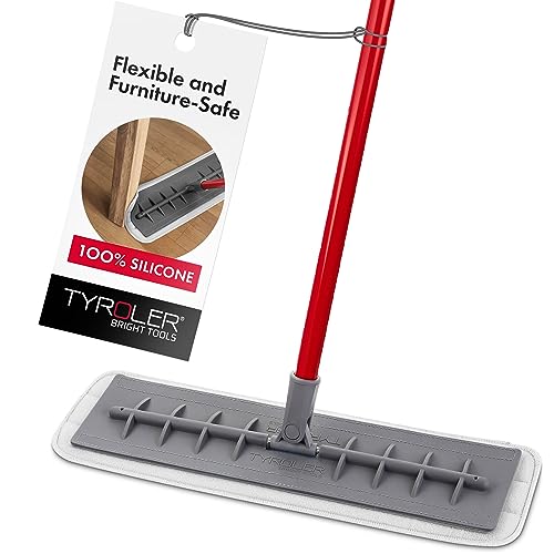 Tyroler Microfiber Patented Floor Mop, 100% Silicone Won't Scratch Furniture. Long Aluminum Anti-Rust Handle, Fit to Hardwood, Walls, Laminate, Parquet & Tile - 2 Free Microfiber Pads