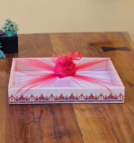 Image of SATYAM KRAFT 6 Pcs Multipurpose Decorative Folding Gift Box | Premium Paper Tray with Net for Wedding Return Gifts, Shaadi /Marriage, Anniversary, Hampers, Festive Gift Packaging (Cream)
