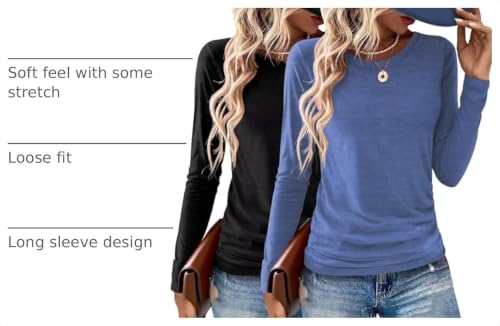 Image of Gihgoew 2 Pack Womens Tops Crewneck Soft Long Sleeve Shirts Fall Clothes Casual Tshirts Basic Tee