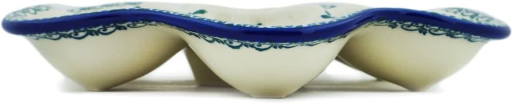 Polmedia Polish Pottery Egg Plate - Red Pansy Pattern Handmade in Boleslawiec Poland by Ceramika Artystyczna + Certificate of Authenticity