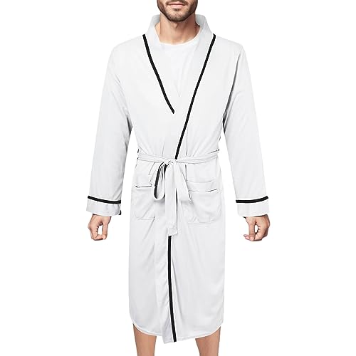 Peignoir de bain léger pour homme - En polaire gaufrée - Peignoir léger - Kimono - Longueur genoux - Peluche douce et chaude - Peignoir de chambre -...