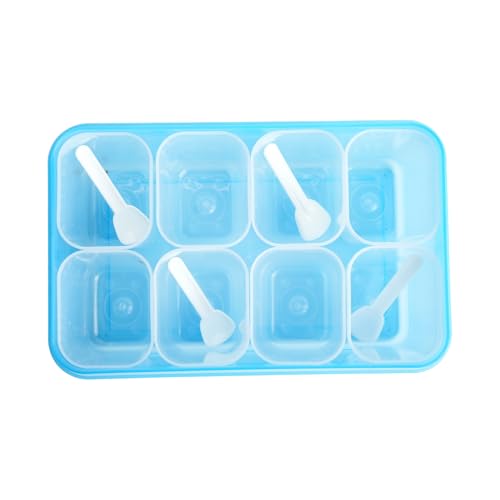 Image of UNICA Spice Box with 8 Pots & 4 Tea Spoons, BPA-free Plastic Spice Organizer with Air Resistant Lid & Non-slip Base, Condiment Tray for Dry Fruits, Mukhwas, Spices, Dishwasher-safe BLUE