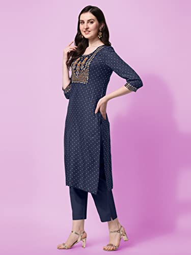 Image of MIRCHI FASHION Women Rayon Sequin Embroidery and Polka Dots Print Straight Kurta