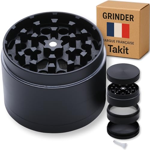 Grinder [ Marque Française] Moulin à Epices - 4 Parties dont 3 Compartiments avec Filtre et Mini Spatule - 55x40mm
