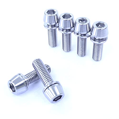 M5×16 P0.8 チタンボルト 6本セット 5mm 16mm ピッチ0.8 ワッシャー付き シルバー テーパー ボルト ステム バイク 車 自転車 自動車 ロードバイク 軽量化 マウンテンバイク ネジ 競技車 レース 64チタン スクリーン カウル ウ