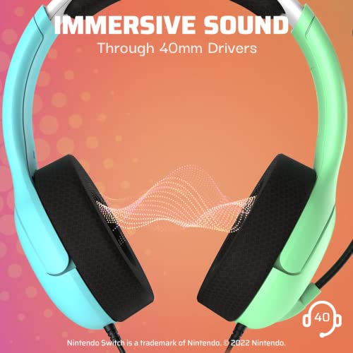 Image of PDP Gaming LVL40 Stereo Headset with Mic for Nintendo Switch /Switch Lite /OLED - Wired Power Noise Cancelling Microphone, Lightweight, Soft Comfort On Ear Headphones (Animal Crossing Blue & Green)