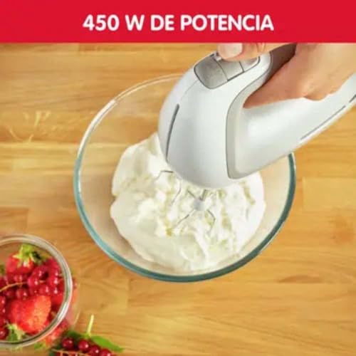 Moulinex Prep'Mix Batteur Electrique 5 Vitesses 2 Fouets 2 Crochets Pétrisseurs Inox Batteur Polyvalent et Ergonomique Accessoires Compatibles Lave-Vaisselle 450 W HM450B10 Blanc