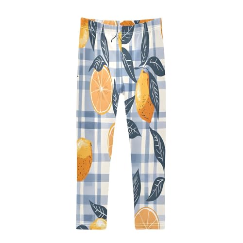 Bolaz Toddler Girls Leggings Printed Yoga Pants Leggings Lemons Blue Grid for Kids