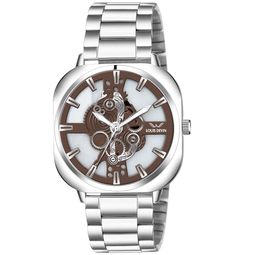 LOUIS DEVIN Stainless Steel Chain Analog Wrist Watch for Men (Brown) - Image 2