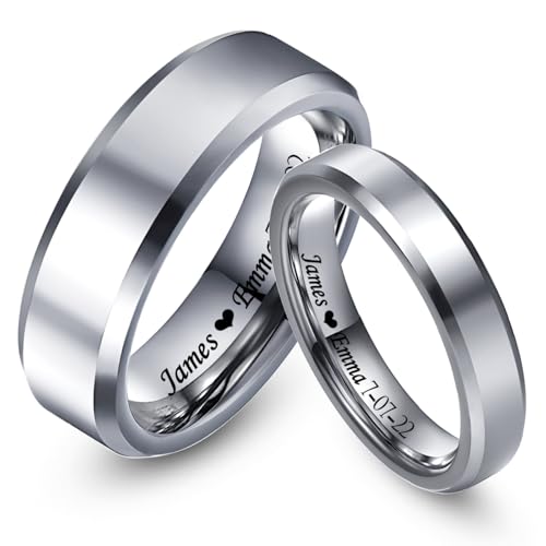 Corato Personalized Tungsten Band for Couples 6mm 4mm Silver Customized Engraved Polished Wedding Ring