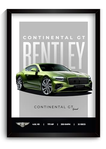 Image of Bentley Continental GT Poster | Framed Bentley A4 Sized (31 x 23 cm) | Continental GT Car Poster for Wall, Gift for Boys, Luxury Frames | Dream Car Posters for Wall, Bedroom, Hostel, Study Area, Hostel