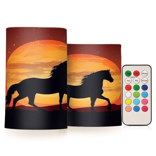 ALAZA Horse (21) Flickering Flameless Candles Battery Operated with Remote Timer,Tea Light Candles LED Pillar Votive Candles Set of 2 for Outdoor Indoor Decorations