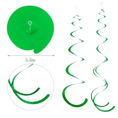 Image of Green Ceiling Swirl Foil Decorations Hanging Plastic Streamer Themed Swirl Party for St. Patrick's Day Spring Summer Celebration Party Supplies, Pack of 28