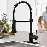 BESy Commercial Kitchen Faucet With Pull Down Sprayer, High-Arc Single Handle Single Lever Spring Rv Kitchen Sink Faucet With Pull Out Sprayer, 3 Function Laundry Faucet, Matte Black