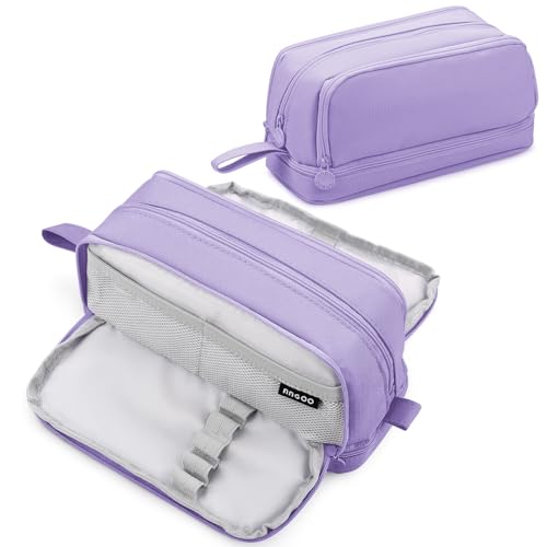 Eucomir Grande Trousse à Crayons 4 Compartiments,Grande Capacité Trousse Scolaire Extensible,pour Enfants Femmes Hommes Adolescents Etudiants, Violet Clair