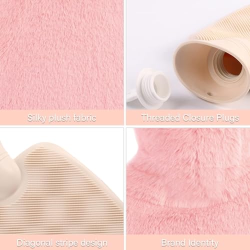 Image of Econa Hot Water Bag with Plush Fur Cover for Pain Relief, Leakproof Rubber Heating Bottle for Period Cramps, Back Pain & Muscle Therapy, Hot & Cold Compress Bag (1000 ML - Hallo - Pink)