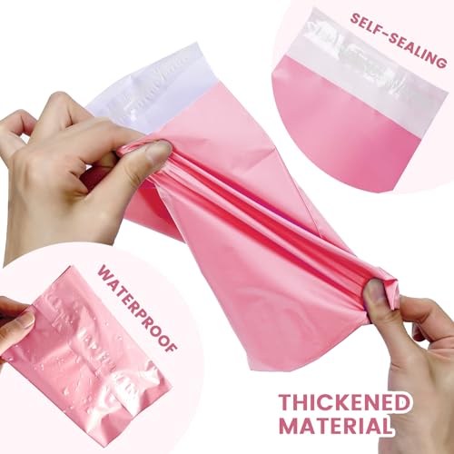 Image of Disposable Sanitary Bags, 100 Pcs, Pink, Self-sealing, Odor-proof, Rectangular, Plastic, 10 inch x 6 inch Bags for Feminine Hygiene, Personal Waste, or Pet Waste
