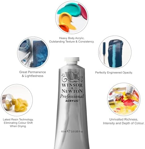 Winsor & Newton 2337644 Profesjonalna farba akrylowa w jakości artystycznej, wysoki blask kolorów i krycie, jakość archiwalna, 200ml tuba - Titanium White