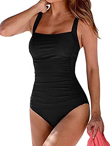 Joligiao Femme Maillot de Bain 1 Pièce Sexy Ventre Push Up Swimsuit en Vogue Siamois Amincissant Dos Nu Bikini Sexy Elégant,XXL,Noir