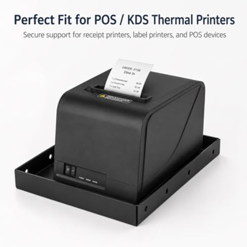 Image of Shimeyao Metal Printer Tray for POS & KDS Printers, 10.24 x 6.5 Inch Thermal Printer Stand, Wall or Shelf Mount, 4 Mounting Holes Each Side, Built in Cable Management for Kitchen, Restaurants, Retail