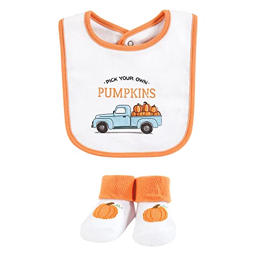 Image of Hudson Baby Unisex Baby Cotton Bib and Sock Set, Pumpkin Truck, One Size