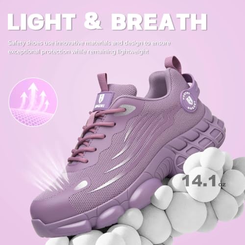 Image of Hogent Steel Toe Shoes for Men Women, Ultra Lightweight Premium Comfortable Work Sneakers, Puncture Proof Air Cushioned All‑Day Wear Safety Toe Shoes for Industrial Construction Warehouse Factory Work