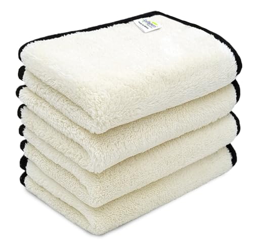 Image of SOFTSPUN Microfiber Baby Hand & Face Wipes 280 GSM 20x30 Cms, 4 Piece Towel Set, White! Super Soft & Comfortable for Newborn Baby and Kids Quick Drying Ultra Absorbent in Small Size.