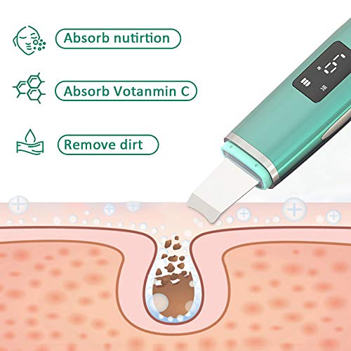 Face Skin Scrubber, Ultrasonic Blackhead Remover Pore Cleaner, Facial Skin Spatula with 4 Modes, Comedones Extractor Tool for Deep Cleansing - with 2 Silicone Covers and Blackhead Remover Extractor-G
