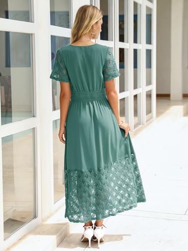 Image of Simplee Womens Summer Boho Maxi Dress V Neck Empire Waist Long Flowy Wedding Guest Dresses with Pockets
