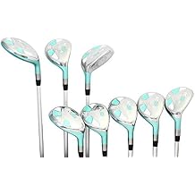 Majek Seafoam Teal Ladies Golf Hybrids Irons Set New Womens Best All True Hybrid Ultra Light Weight Forgiving Woman Complete Package Includes 4 5 6 7 8 9 PW SW All Lady Flex Utility Clubs