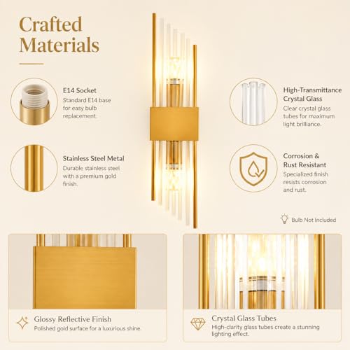 Iluminación de pared elegante contra zonas oscuras aplique cristal E14 oro 7
