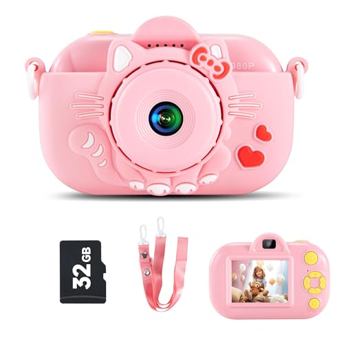 Kids Camera for Girls Age 3-8, Kids Digital Camera Toys for Girls Age 5, 1080P Toddler Digital Camera with 32GB SD Card, Gifts for 4 5 6 Years Old Girl