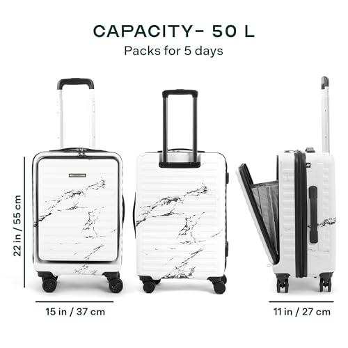 Image of Assembly Cabin Suitcase Small with Double Spinner Wheels & 3 Packing Cubes, Lightweight Polycarbonate Hard Shell Carry On Luggage for Business Travel & Getaway, Marble, 20-Inch