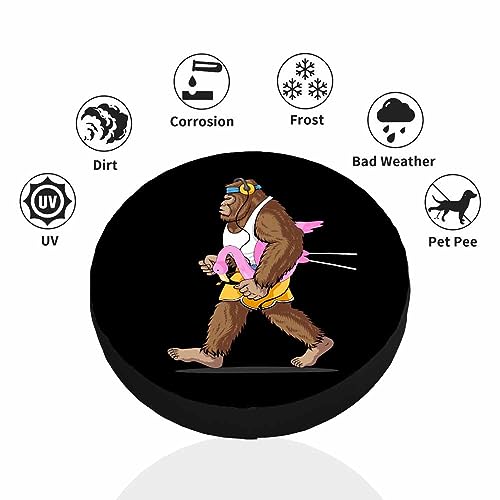 Image of Foot Hiker Spare Tire Cover Carrying Flamingo Listen to Music Weatherproof Universal Wheel Protectors Camper Tire Covers for Trailer Rv Travel(17 inch)