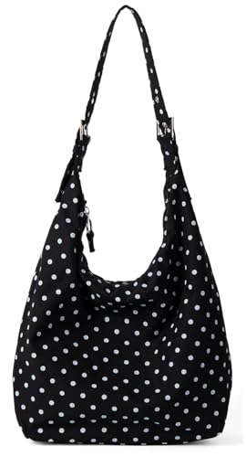 Polka Dot Shoulder Bag for Women Bow Tie Canvas Hobo Handbags Purse Large Satchel for Travel Work