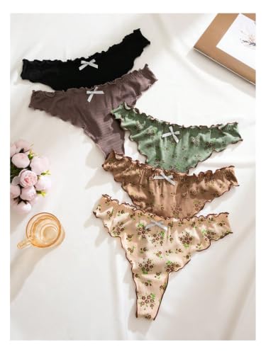 Image of GORGLITTER Women's 5pack Cute Panties Floral Print Low Rise Frilly Panties