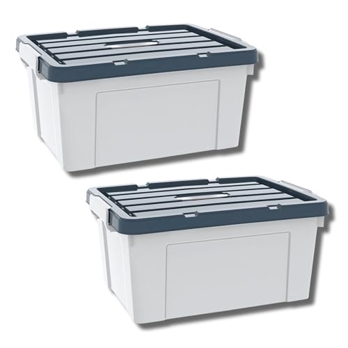 Image of HoopVool Multipurpose Plastic Storage Container Box - Sturdy and Versatile Home Organizer, Available in Multiple Size. (HEAVY GREY, HEAVY GREY LARGE- 20X15.7X11 INCH, PACK OF - 2)