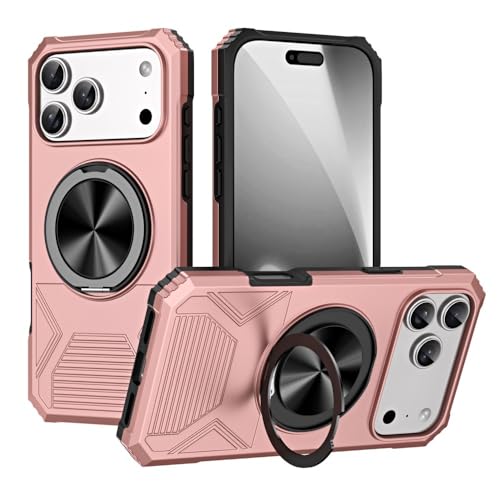 Coque iPhone 14 Pro Max magnétique silicone rigide or rose avec anneau support