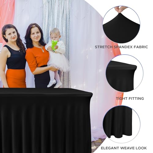 Image of Black Spandex Table Skirt for 6 Foot Rectangle Tables 4 Pack 72x30 In