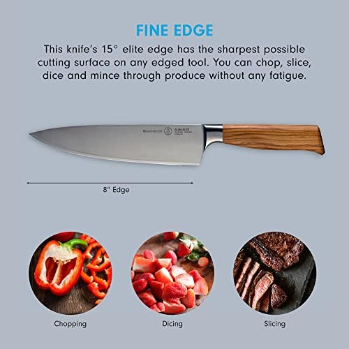 Messermeister Oliva Elite Stealth 8” Chef’s Knife - Fine German Steel Alloy Blade & Natural Mediterranean Olive Wood Handle - Rust Resistant & Easy to Maintain - Thumbnail 3