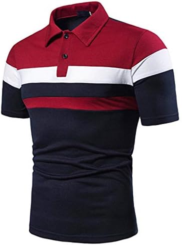 BEUU Mens Golf Shirts Color Block Patchwork Collared Short Sleeve Tennis Tops Summer Slim Fit Business Casual Shirt Argyle Geometric Herringbone Moire USA Letter Print on Back Regular-fit Paisley