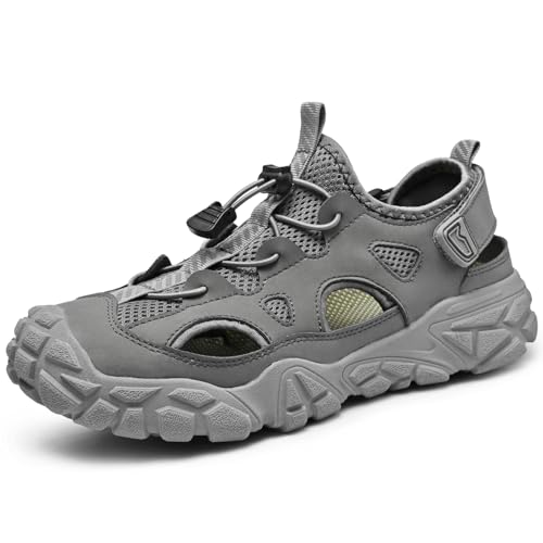 Mens Hiking Closed Toe Sandals Beach Water Shoes Men Waterproof Fisherman Leather Sport Saltwater Sandals