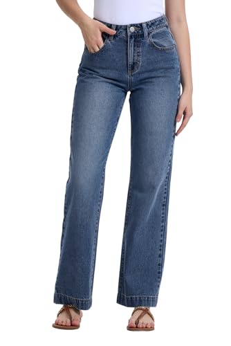 Women's Jeans High Waisted Straight Leg(Size L) Indigo