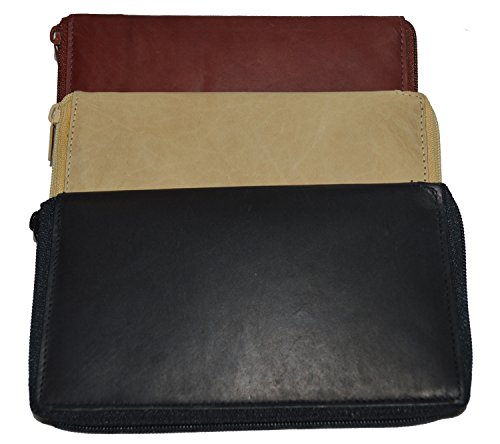 Genuine Leather Zip Around Credit Card Organizer Wallet with Id Window By Leatherboss4