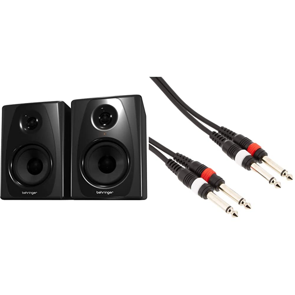 Behringer Studio 50USB Hochauflösende 150-Watt-Bi-Amping-Referenz-Studiomonitore mit USB-Eingang & Adam Hall 3 Star Series 3m 2X 6.3mm Jack Mono to 2X 6.3mm Jack Mono Audio Kabel