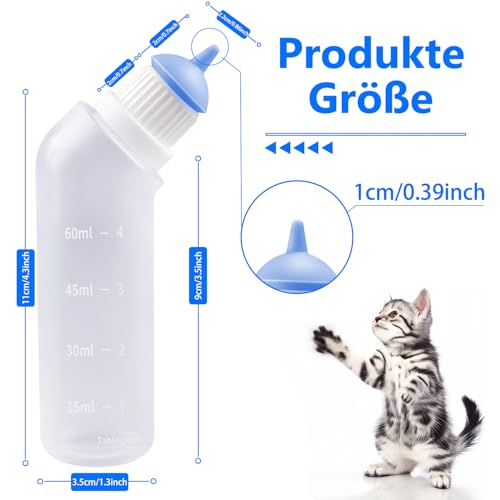 Gufastoe 5Pcs Haustier Fütterung Mini Silikon Nippel mit Flasche für Welpen Hund Katze oder andere Haustiere (Blaue Farbe)