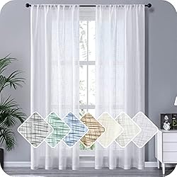 Cortinas Blancas Modernas Para Sala MRTREES Cortinas de Dormitorio Comedor Salon Cocina Habitacion 2 Piezas 140×245cm Visillos Blancos Translúcidas Modernas de Lino Aspecto con Rod Bolsillo para Ventanas Sala para Niños Cuarto Baño