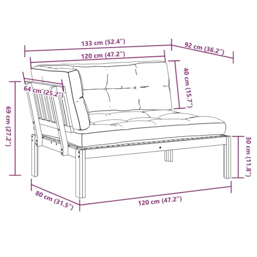 Image of Outdoor Patio Sofa Taupe 14.3 x 20.6 x 10.7 in Solid Acacia Wood Sectional Couch with Soft Cushions Modern Slatted Design for Garden Balcony Poolside
