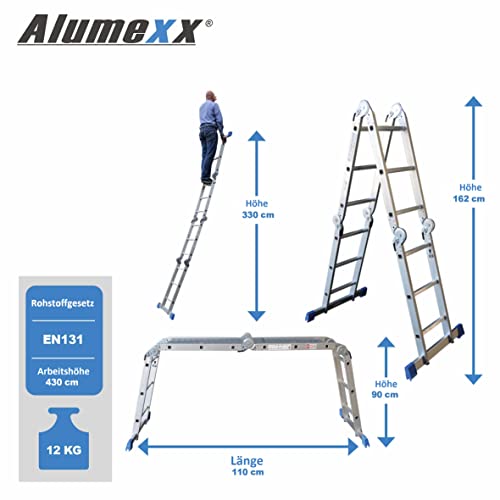 Alumexx 3-1 Multi Klappleiter/Treppe - Leiter, Gerüst und Treppe in 1 - Stehgerüst - Aluleiter - Stehleiter - Arbeitshöhe bis 4,55 Meter - Gewicht 17,5 Kilogramm